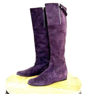 Stuart Weitzman Purple Suede Boots, Over the Knee with Flat Heels
